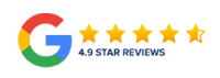 Google reviews badge with five gold stars (4.9/5) and ‘4.9 star reviews’ text
